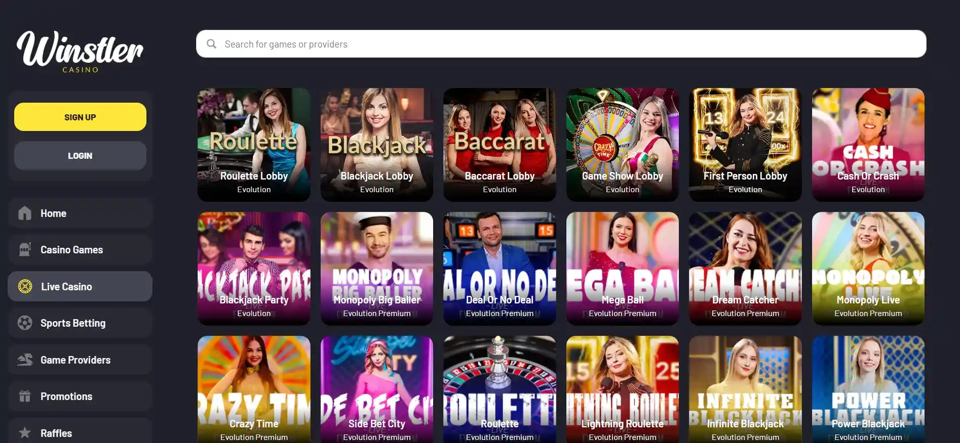 winstler casino live games